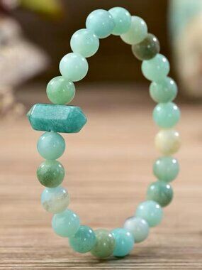 8MM AMAZONITE CRYSTAL HEXAGON BOHEMIAN STRETCH BRACELET N
